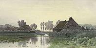 Paul Joseph Constantin Gabri�l (1828 - 1903) Bauernh&auml;user am Wasser im Morgennebel, um 1866